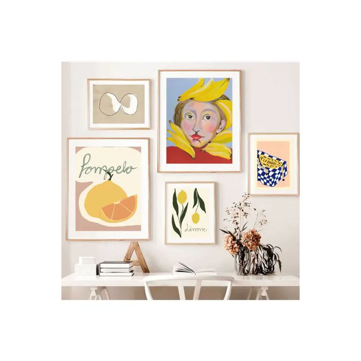 Potdemiel Minimalistisches Aquarell-Poster mit Zitronen und Mädchen-Gesicht, Abstraktes Porträt als Wandkunst aus Papier, Mehrfarbig - Bild 3