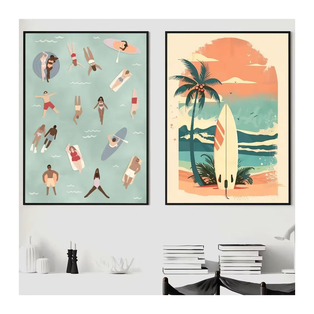 Potdemiel Minimalistisches Kunstposter mit Blumenmuster und Segelboot als selbstklebender wasserfester Papieraufkleber in Mehrfarbig - Bild 5
