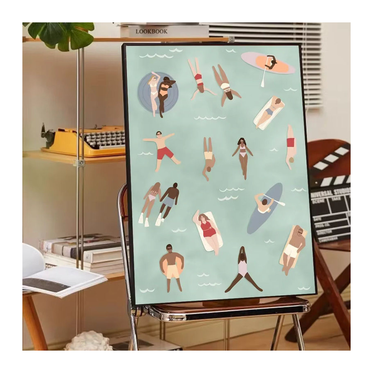 Potdemiel Minimalistisches Kunstposter mit Blumenmuster und Segelboot als selbstklebender wasserfester Papieraufkleber in Mehrfarbig - Bild 6