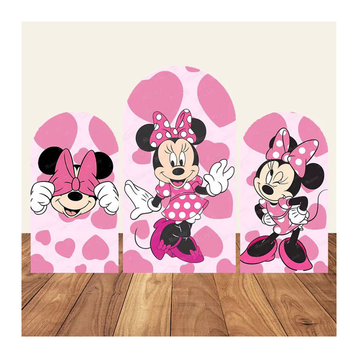 Potdemiel Minnie Maus Bogen-Hintergrundbanner mit rosa Punkten aus elastischem Textil für Geburtstag und Babyparty, B/H: 120 x 50 cm - Bild 2