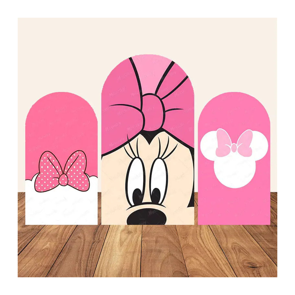 Potdemiel Minnie Maus Bogen-Hintergrundbanner mit rosa Punkten aus elastischem Textil für Geburtstag und Babyparty, B/H: 120 x 50 cm - Bild 3