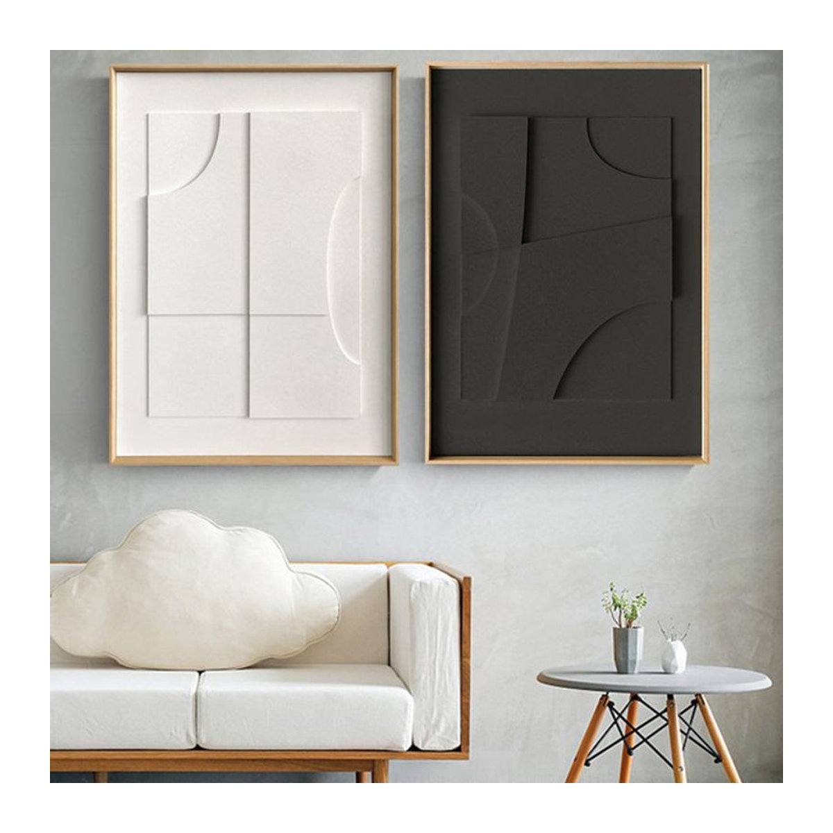 Potdemiel Moderne Abstrakte Leinwand Wandkunst mit Geometrischem Design in Schwarz und Weiß - Bild 1