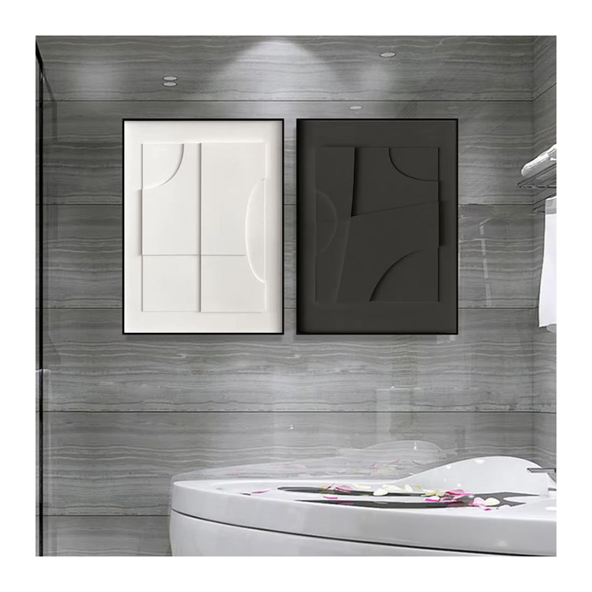 Potdemiel Moderne Abstrakte Leinwand Wandkunst mit Geometrischem Design in Schwarz und Weiß - Bild 2