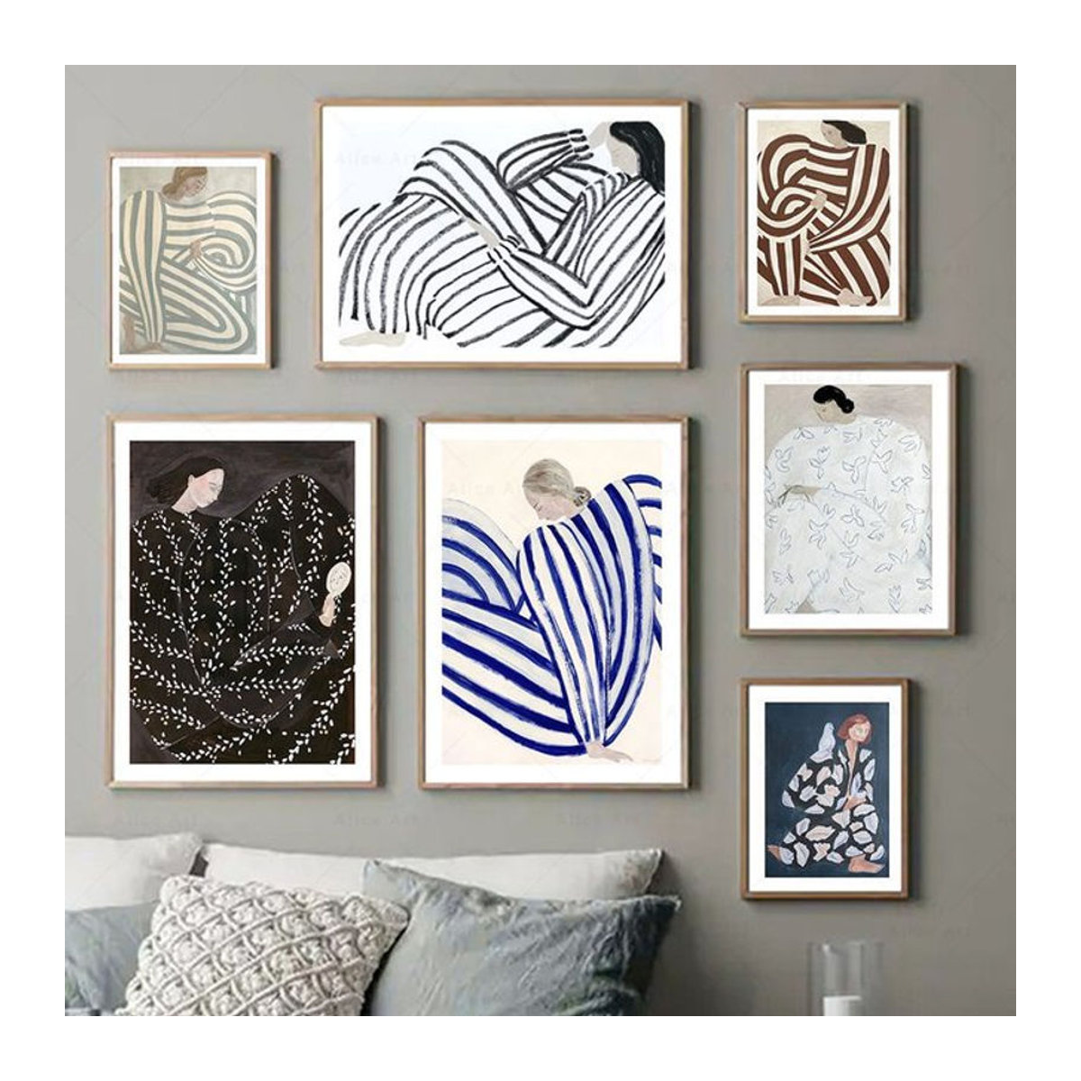 Potdemiel Moderne Leinwand Wandkunst Abstrakt Geometrisch mit Mädchen Motiv in Mehrfarbig für Wohnzimmer Dekoration - Bild 1