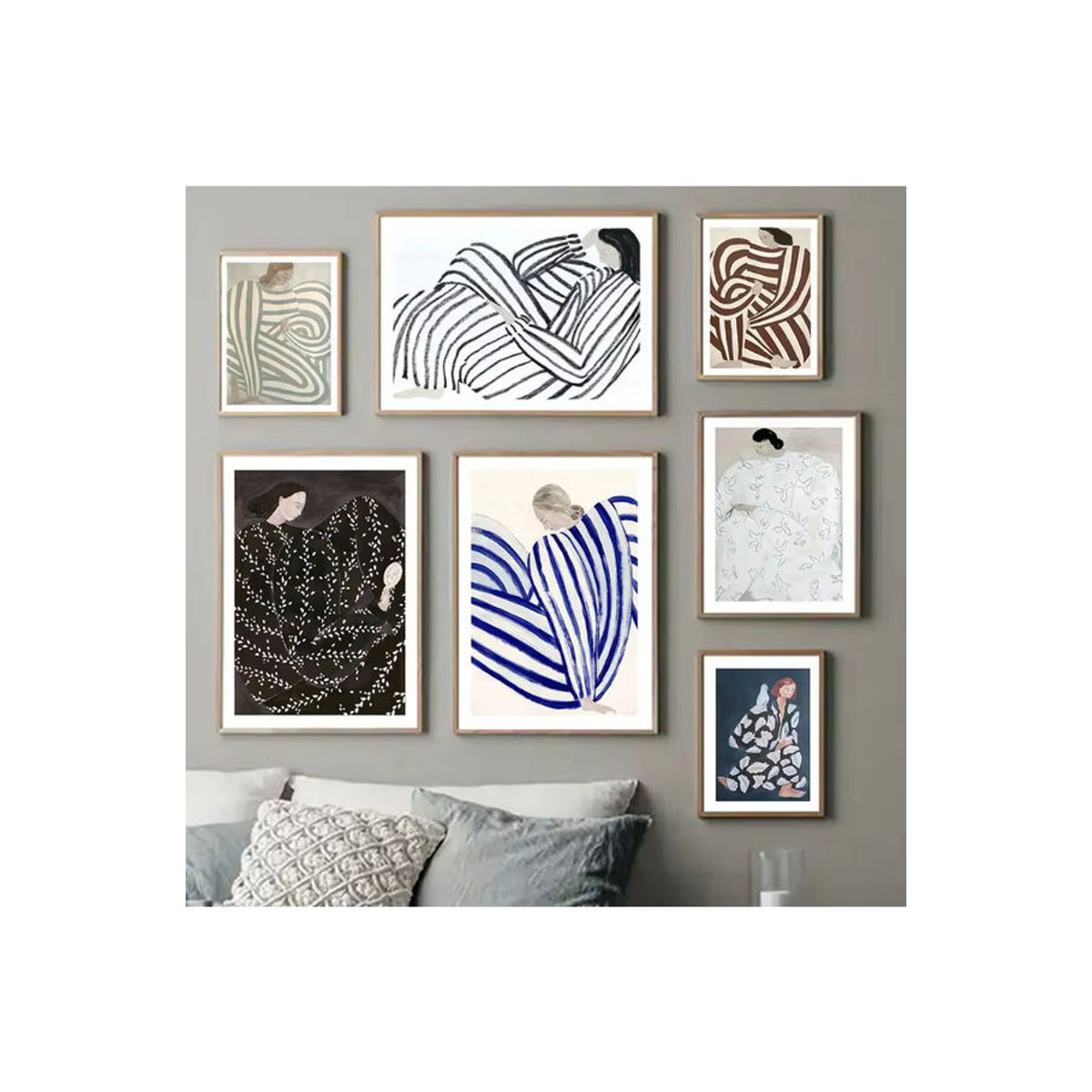 Potdemiel Moderne Leinwand Wandkunst Abstrakt Geometrisch mit Mädchen Motiv in Mehrfarbig für Wohnzimmer Dekoration - Bild 2