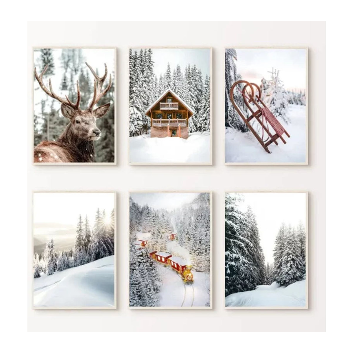 Potdemiel Moderne Leinwand Wandkunst mit Winterlandschaft und Waldmotiv in Weiß für deine Weihnachtsdekoration - Bild 1