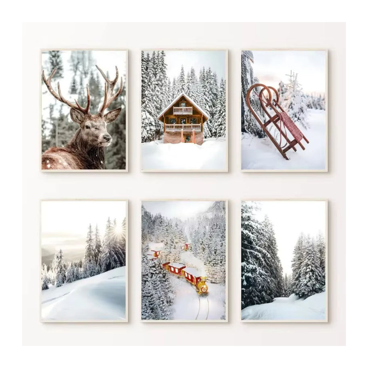 Potdemiel Moderne Leinwand Wandkunst mit Winterlandschaft und Waldmotiv in Weiß für deine Weihnachtsdekoration - Bild 2