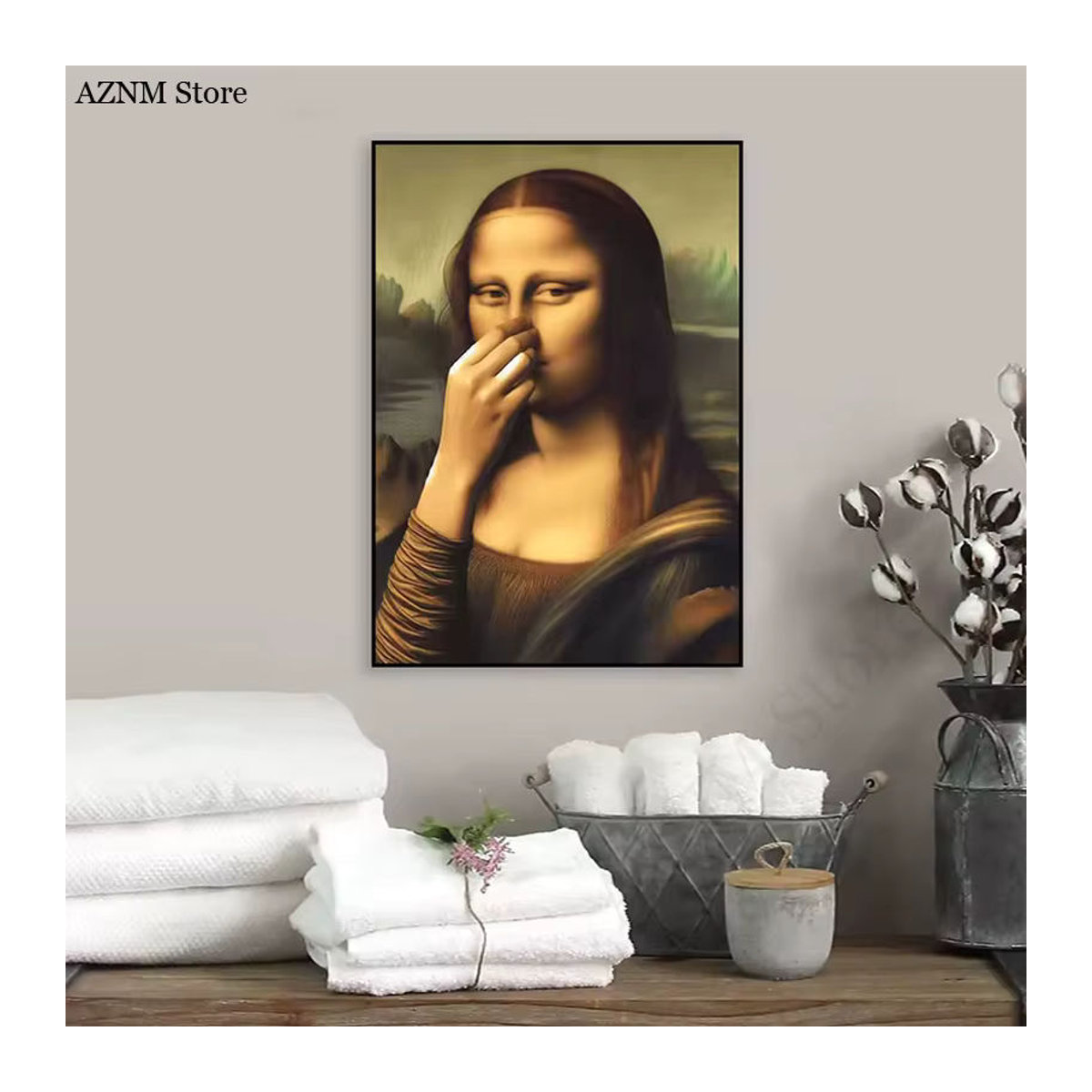 Potdemiel Mona Lisa Badezimmer Wandkunst Leinwand Porträt in Vintage-Optik, mehrfarbig, rechteckig und rahmenlos - Bild 2