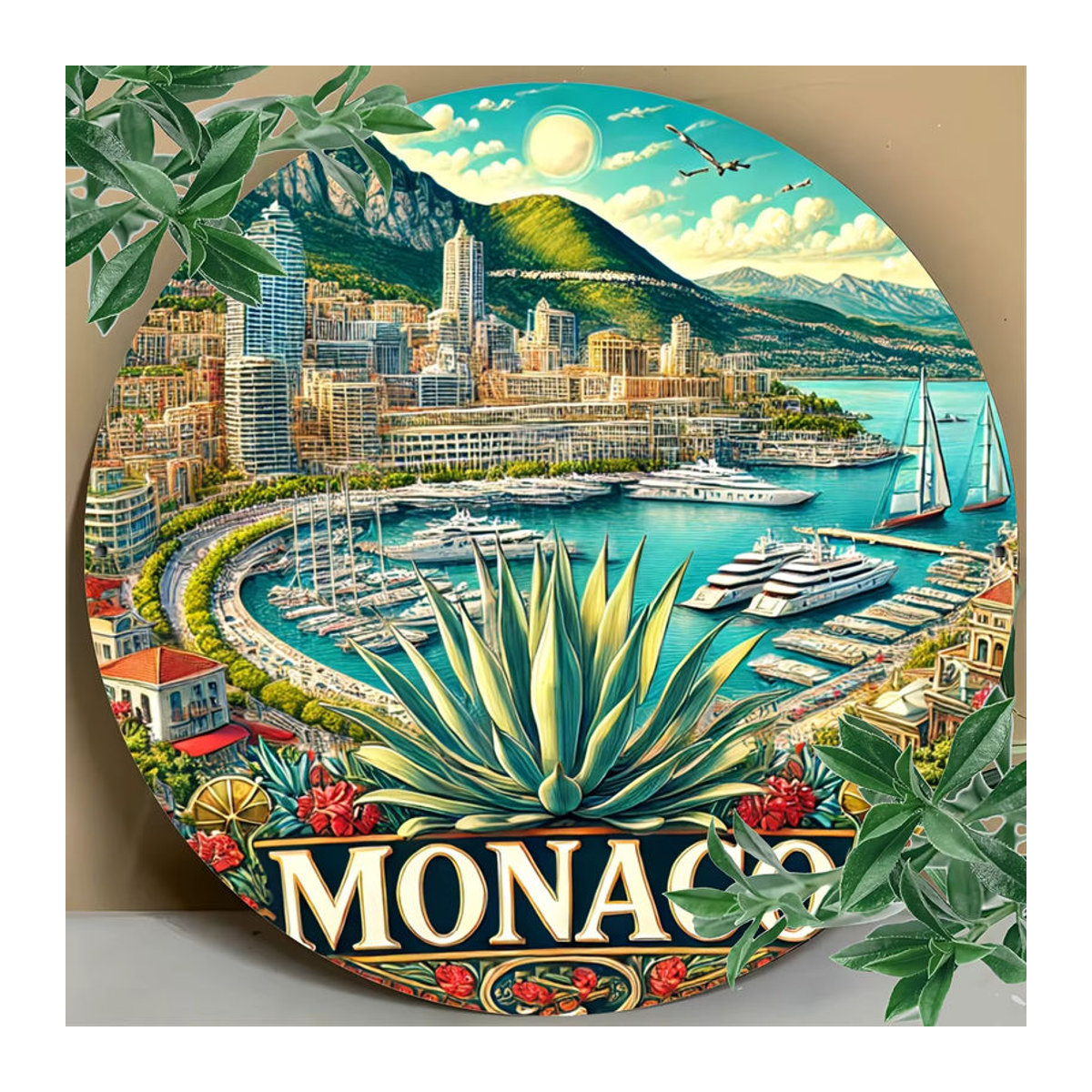 Potdemiel Monaco Vintage Rundes Metallschild, Mehrfarbig, Durchmesser: 20 cm - Bild 3