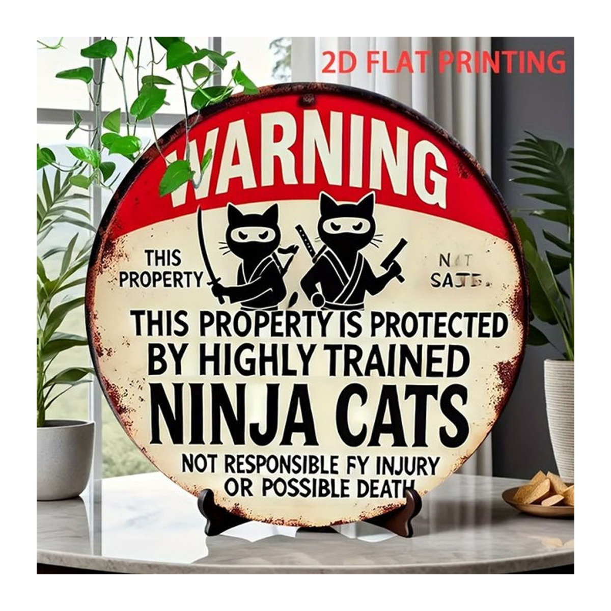 Potdemiel Ninja Cats Protect Property Wanddekoration aus Metall, rund, mehrfarbig, Durchmesser: 20,3 cm - Bild 1