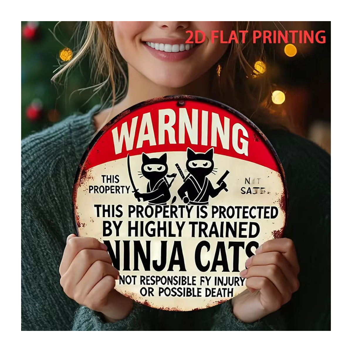 Potdemiel Ninja Cats Protect Property Wanddekoration aus Metall, rund, mehrfarbig, Durchmesser: 20,3 cm - Bild 2