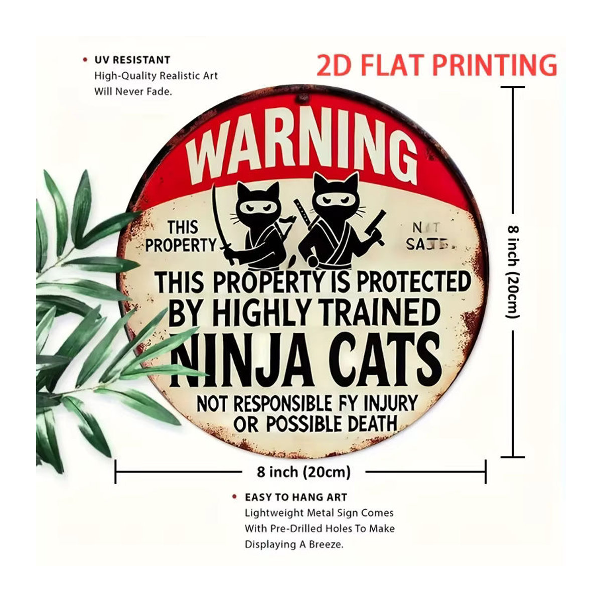 Potdemiel Ninja Cats Protect Property Wanddekoration aus Metall, rund, mehrfarbig, Durchmesser: 20,3 cm - Bild 3