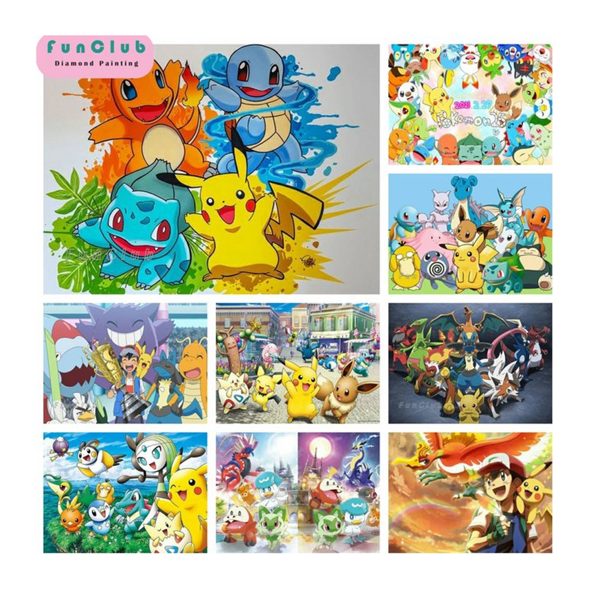 Potdemiel Pikachu Diamantmalerei DIY Anime Mosaik Set für Kinder, mehrfarbig, rund, B/H: 30 x 30 cm - Bild 1
