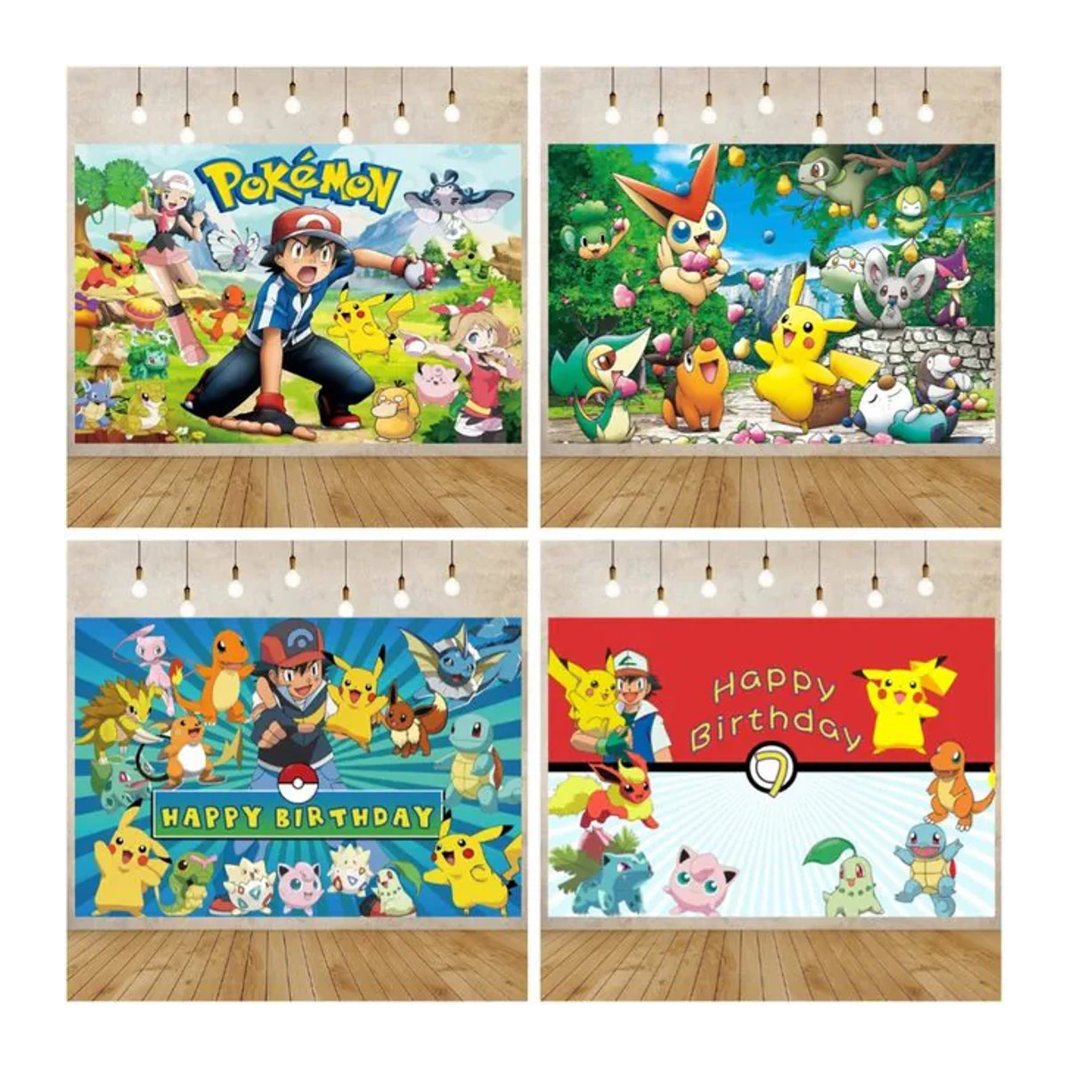 Potdemiel Pikachu Fotokulisse für Kindergeburtstage und Babypartys, mehrfarbig, rechteckig, hängend - Bild 1