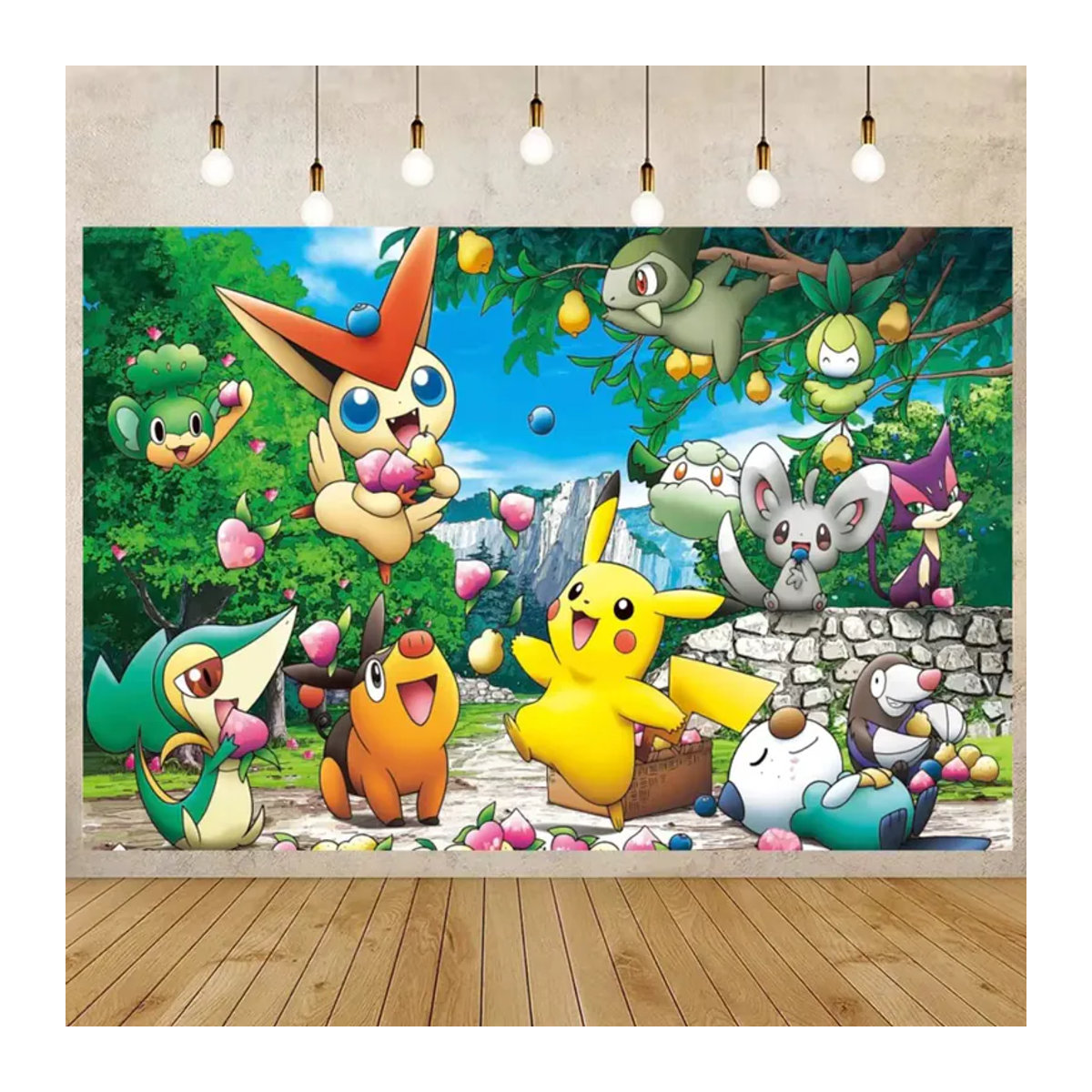 Potdemiel Pikachu Fotokulisse für Kindergeburtstage und Babypartys, mehrfarbig, rechteckig, hängend - Bild 2
