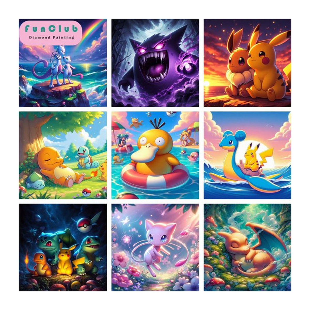 Potdemiel Pokemon 5D DIY Diamantmalerei Set mit runden Steinen in Mehrfarbig für Kinder als Wanddekoration - Bild 1