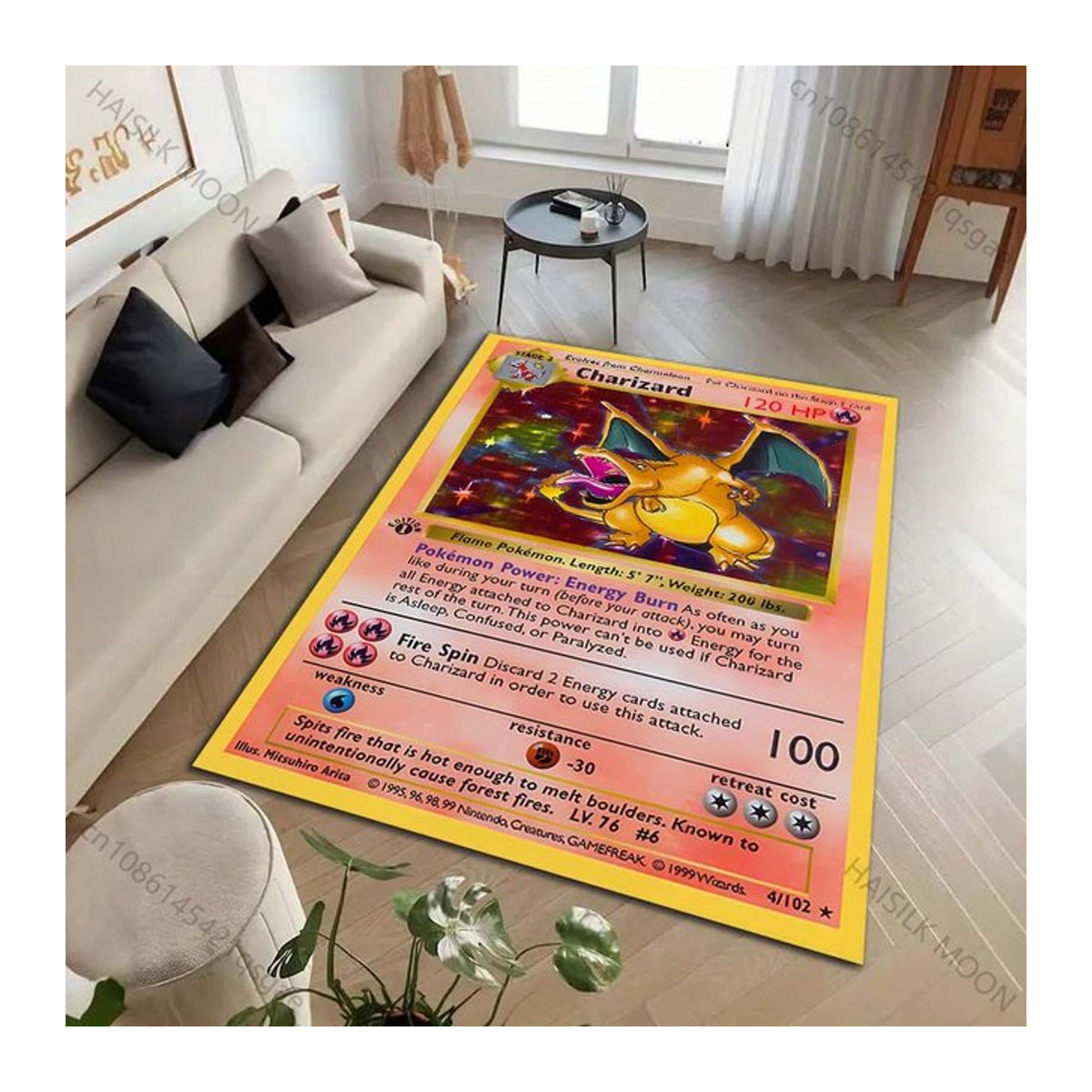 Potdemiel Pokémon-Karten-Teppich mit Charizard- und Squirtle-Print in Mehrfarbig für Wohnzimmer, Schlafzimmer und Kinderzimmer - Bild 1