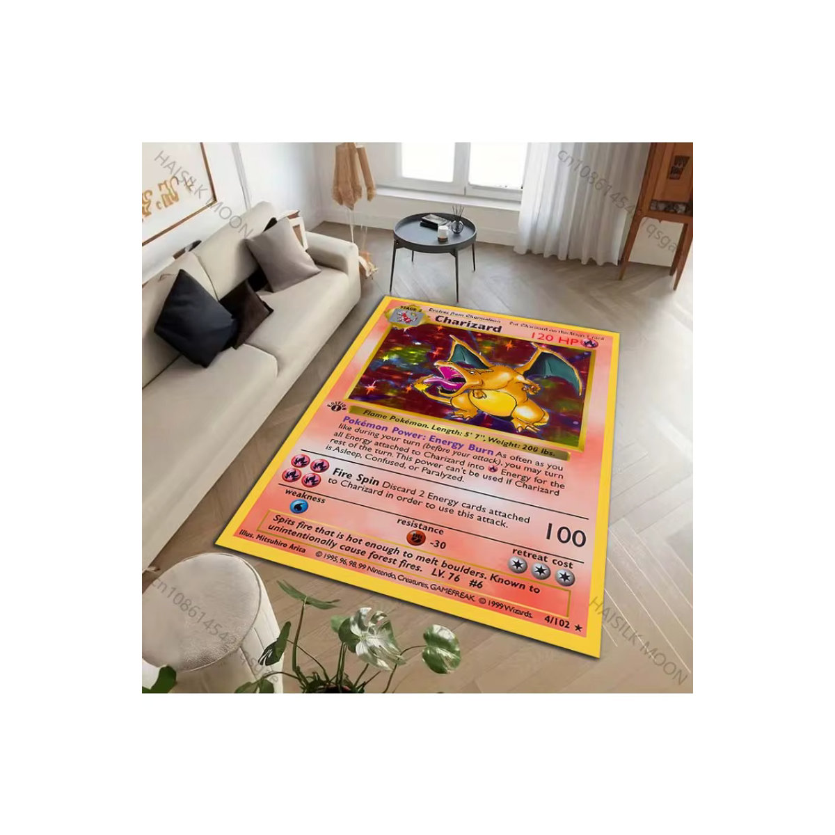 Potdemiel Pokémon-Karten-Teppich mit Charizard- und Squirtle-Print in Mehrfarbig für Wohnzimmer, Schlafzimmer und Kinderzimmer - Bild 2