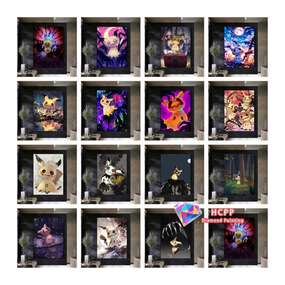 Potdemiel Pokemon Mimikyu Diamond Painting Set DIY 5D Kreuzstickerei in Mehrfarbig, quadratisch und rund, Rahmenlos zur Wandmontage - Bild 1