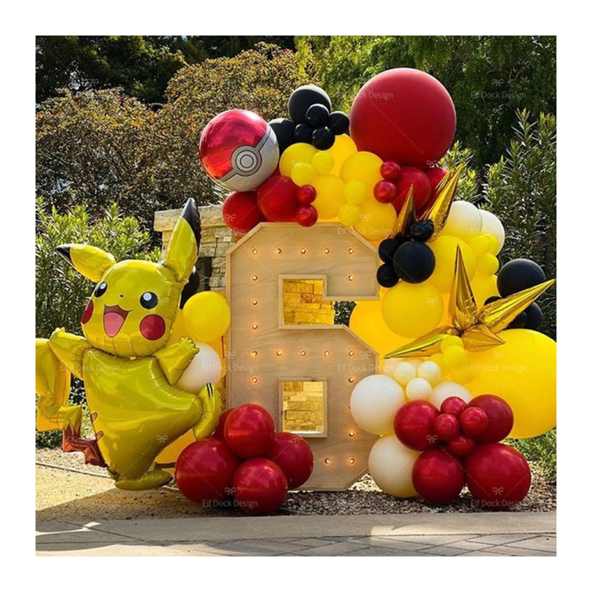 Potdemiel Pokemon Pikachu Ballon Bogen Kit mit 104 Stück Latexballons in Rot, Gelb, Schwarz und Mehrfarbig für Kindergeburtstage und Mottopartys - Bild 1