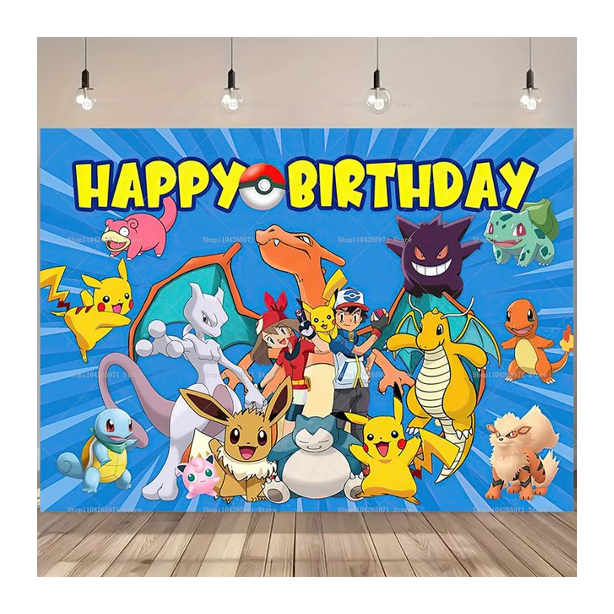 Potdemiel Pokemon Pikachu Party-Hintergrund für Kinder, mehrfarbiger Fotostudio-Banner zur Dekoration für Geburtstage und Babypartys - Bild 1