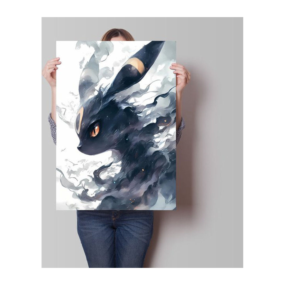 Potdemiel Pokemon Umbreon Leinwandgemälde Schwarz Hochformat Rahmenlos - Bild 1