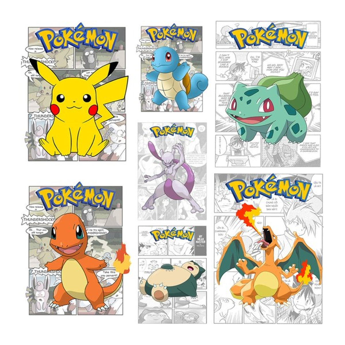 Potdemiel Pokemon Wandbild mit Pikachu, Bulbasaur und Charizard im Diamant-Druck, mehrfarbig, Querformat für dein Kinderzimmer oder Wohnzimmer - Bild 1