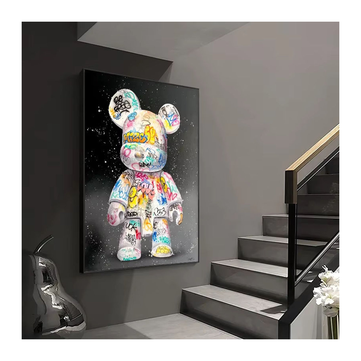Potdemiel Pop Art Leinwandbild mit niedlichem Bär im Graffiti-Stil, mehrfarbiges Wandkunst-Poster für deine Raumdekoration - Bild 1