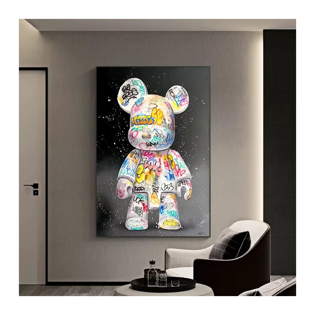 Potdemiel Pop Art Leinwandbild mit niedlichem Bär im Graffiti-Stil, mehrfarbiges Wandkunst-Poster für deine Raumdekoration - Bild 4