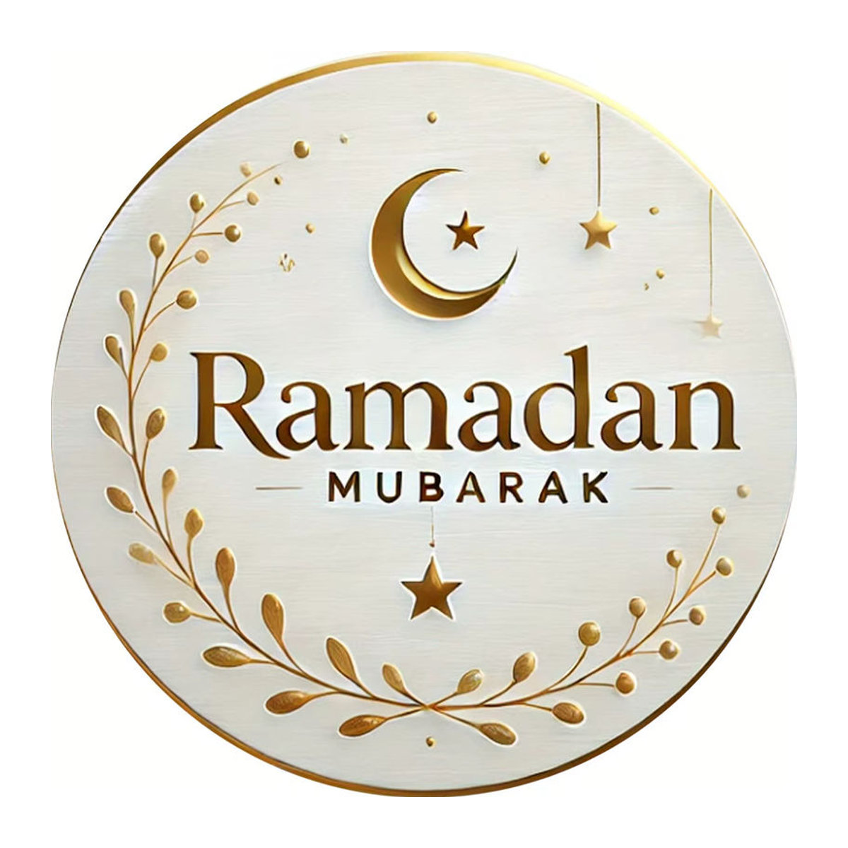 Potdemiel Ramadan Mubarak Aluminiumschild mit Halbmond, Sternen und Kranz in Weiß und Gold, runde Metall-Dekoration im orientalischen Design - Bild 3