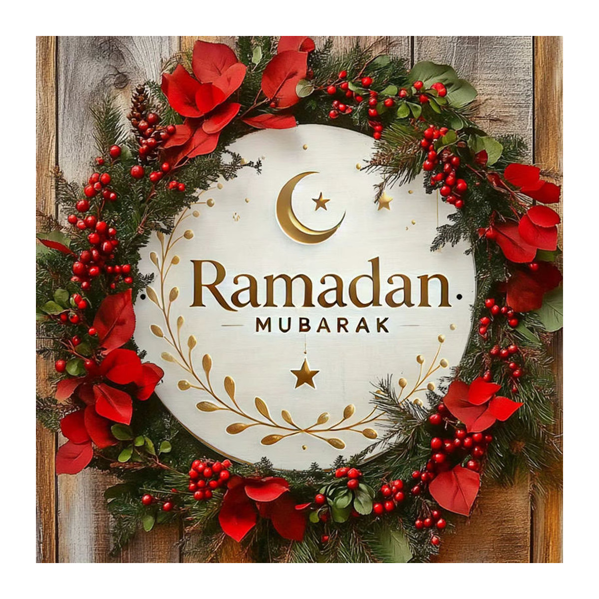 Potdemiel Ramadan Mubarak Aluminiumschild mit Halbmond, Sternen und Kranz in Weiß und Gold, runde Metall-Dekoration im orientalischen Design - Bild 6