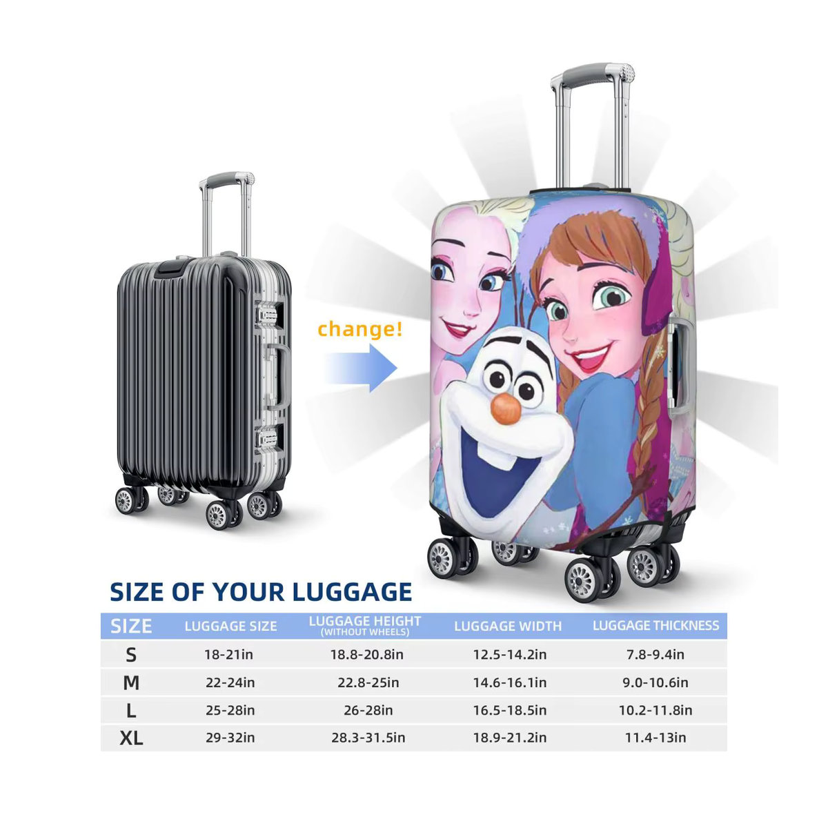 Potdemiel Reisekoffer-Überzug mit Frozen Cartoon-Design, staubdichter Kofferschutz in Bunt, passend für 18-32 Zoll Koffer - Bild 5