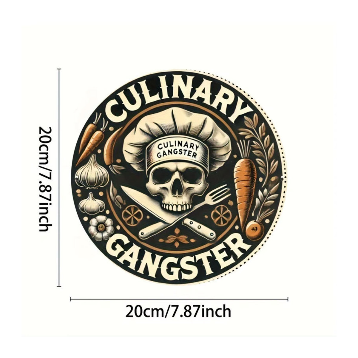 Potdemiel Retro Aluminiumschild rund mit Totenkopf-Chef-Design und Blumen, mehrfarbig, Durchmesser: 20,3 cm - Bild 3