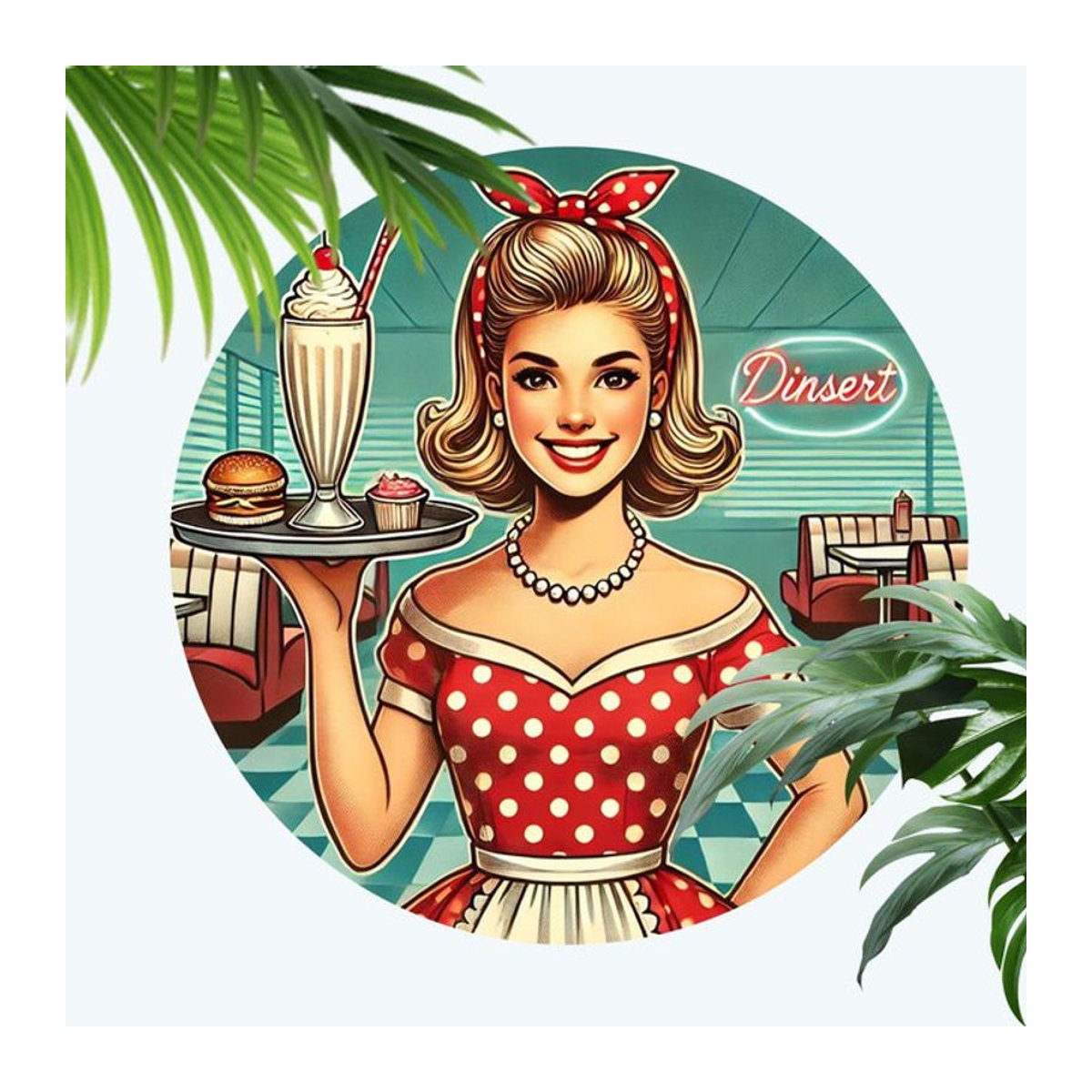 Potdemiel Retro-Kellnerin Wandkunst aus Metall, rundes Vintage Dessert-Schild für die Küche, mehrfarbig - Bild 1