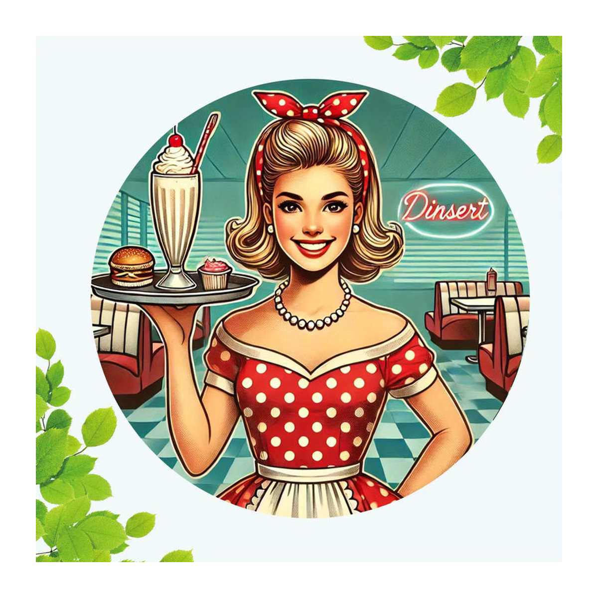 Potdemiel Retro-Kellnerin Wandkunst aus Metall, rundes Vintage Dessert-Schild für die Küche, mehrfarbig - Bild 3