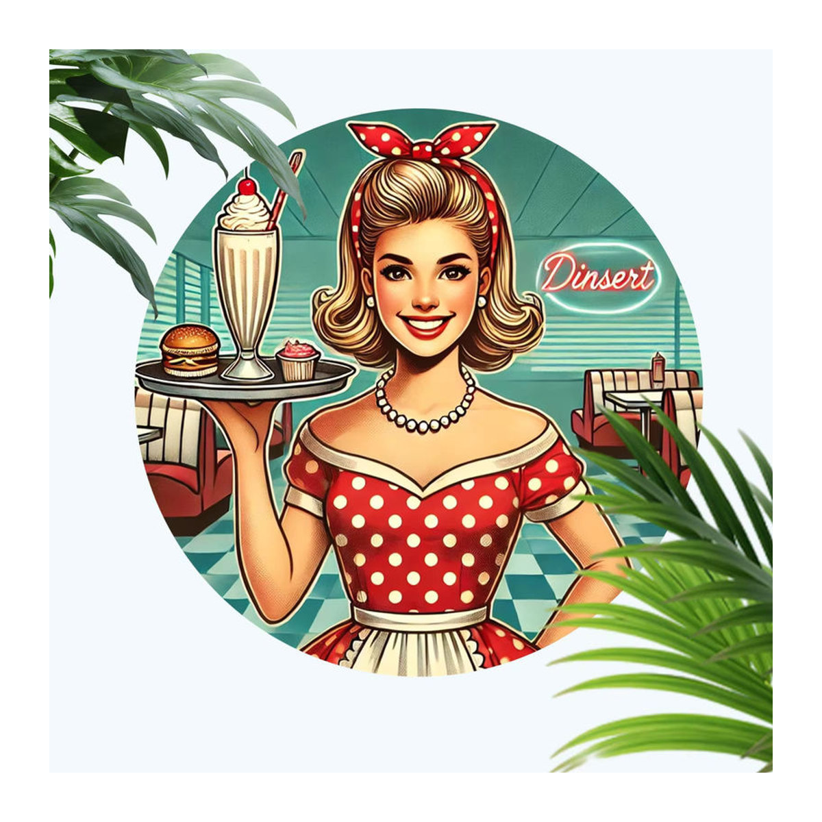 Potdemiel Retro-Kellnerin Wandkunst aus Metall, rundes Vintage Dessert-Schild für die Küche, mehrfarbig - Bild 4