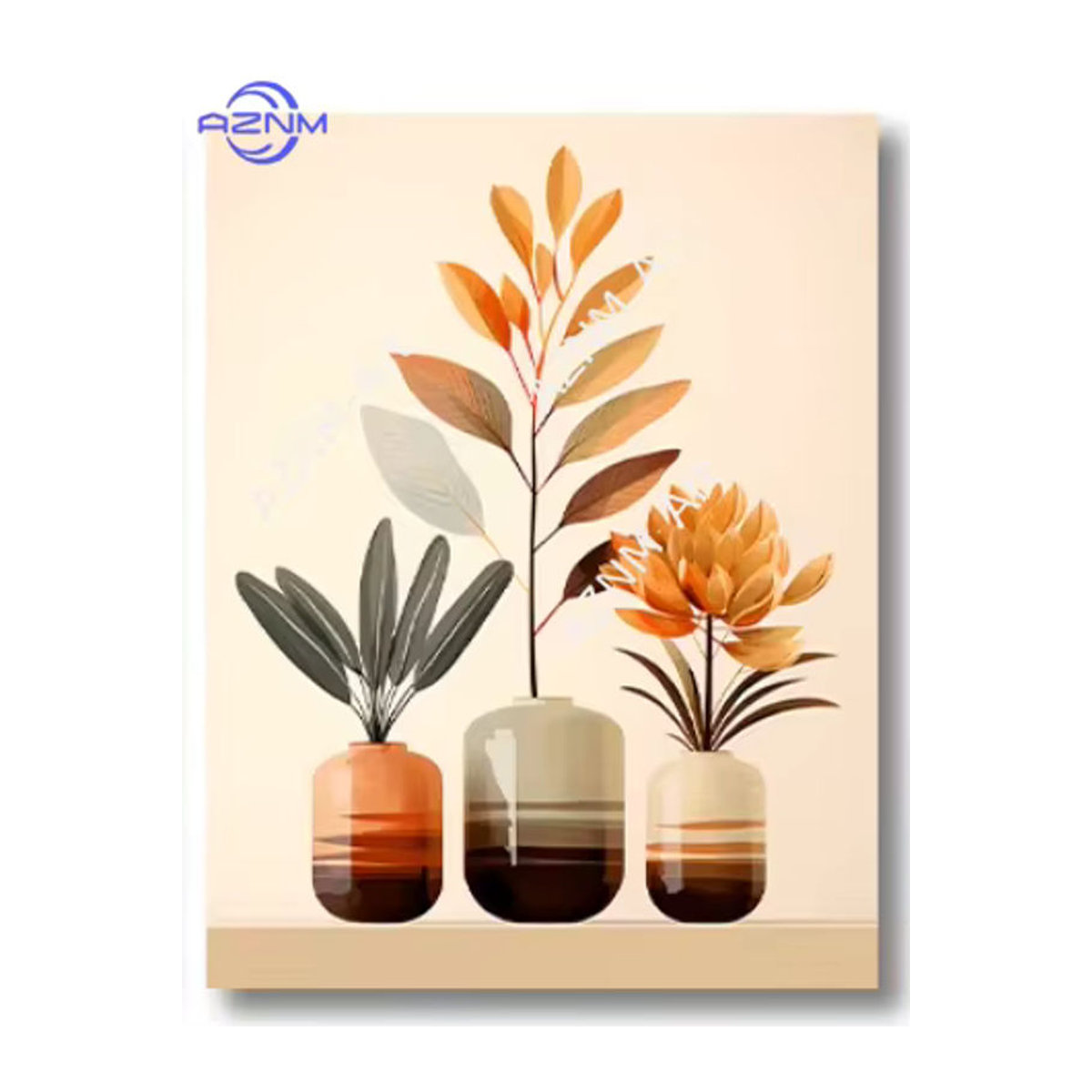 Potdemiel Retro Leinwandbild mit Blättern und Vase in abstrakter Floral-Optik, mehrfarbig, Wandkunst für dein Wohnzimmer - Bild 4