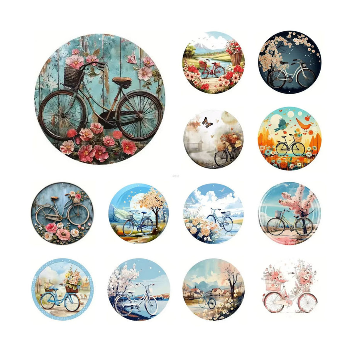 Potdemiel Retro Metallschild Rund mit Fahrrad und Blumen Design in Mehrfarbig - Bild 3