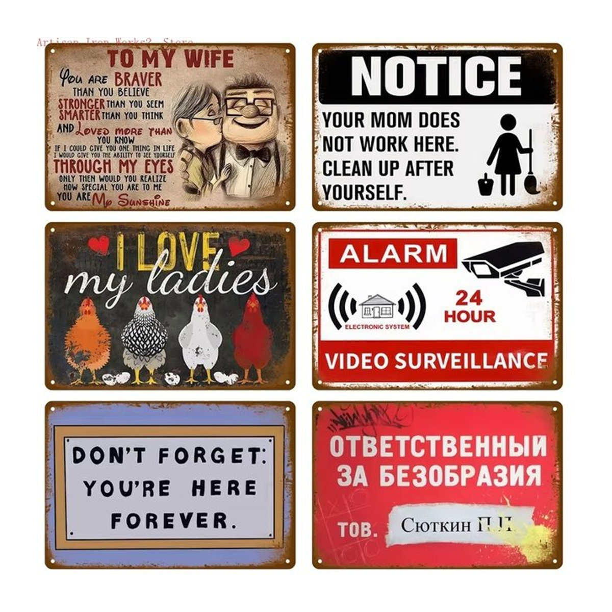 Potdemiel Retro Metallschild Vintage Wanddeko Typografie Wandbild Mehrfarbig B/H: 30 x 30 cm - Bild 1