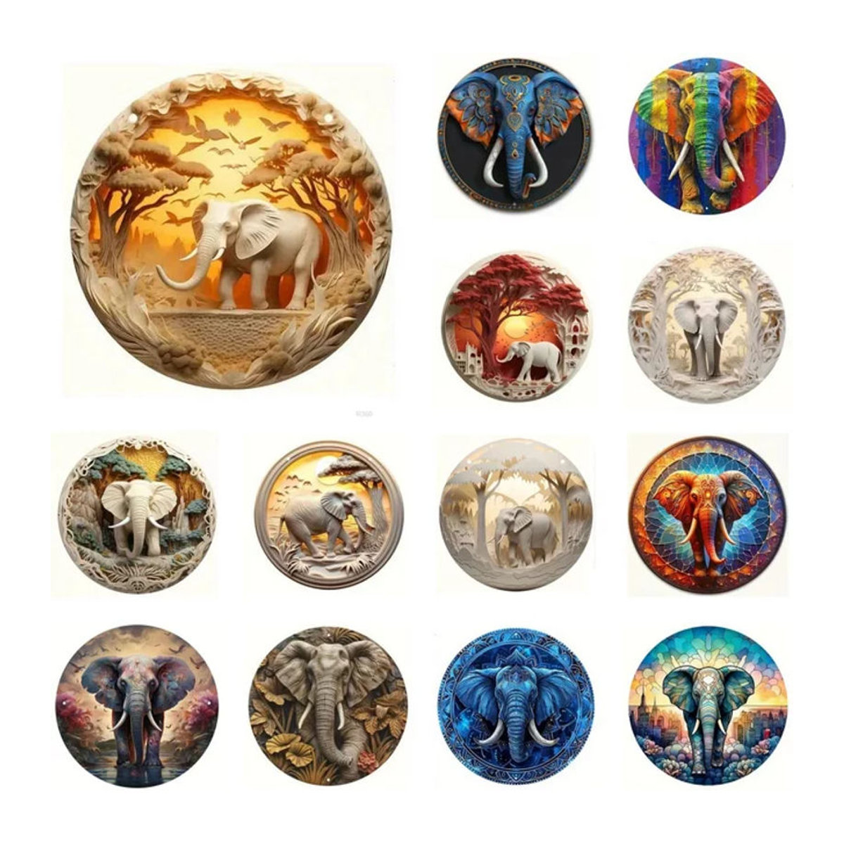Potdemiel Retro Rundes Metallschild mit Elefanten Motiv in Beige zur Wanddekoration - Bild 1