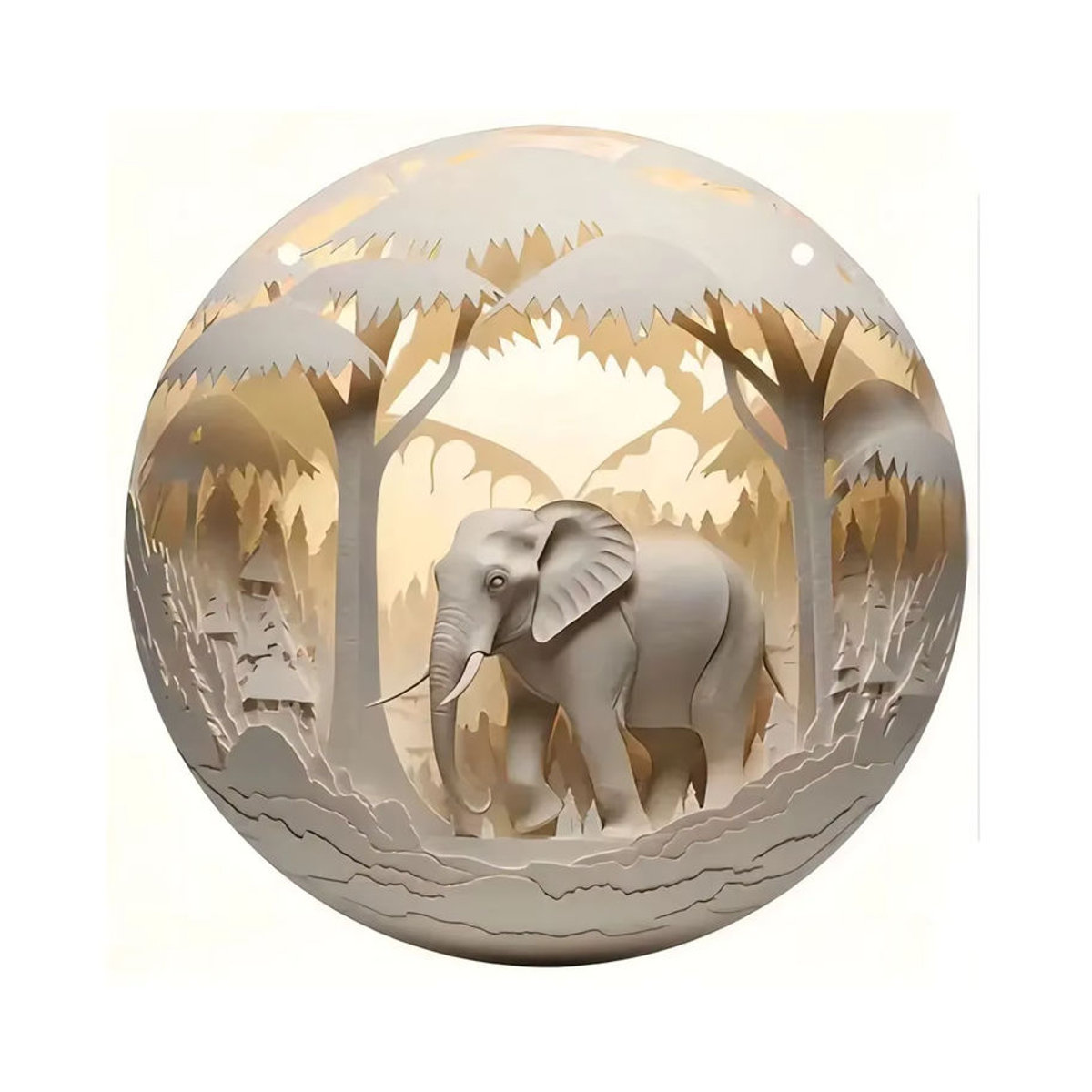 Potdemiel Retro Rundes Metallschild mit Elefanten Motiv in Beige zur Wanddekoration - Bild 2