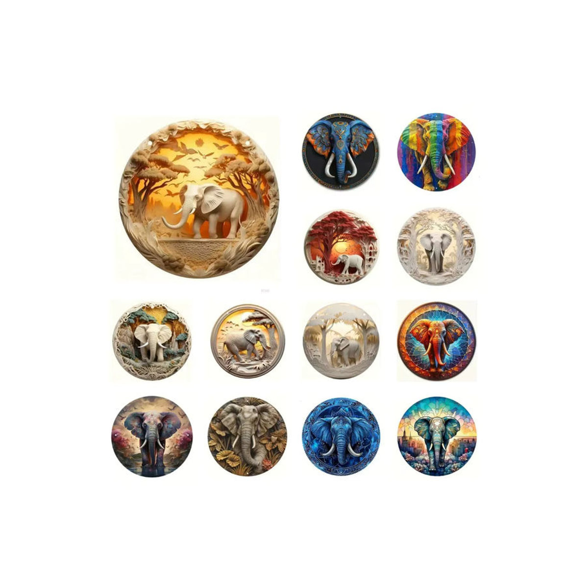 Potdemiel Retro Rundes Metallschild mit Elefanten Motiv in Beige zur Wanddekoration - Bild 3