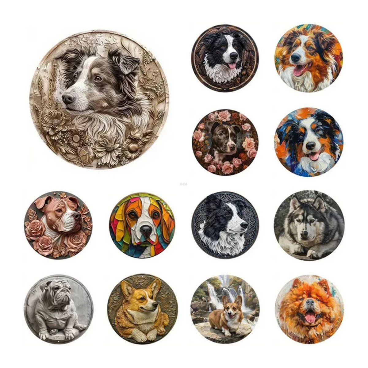 Potdemiel Retro Rundes Metallschild mit Lustigem Hund Motiv in Mehrfarbig für Wanddekoration - Bild 1