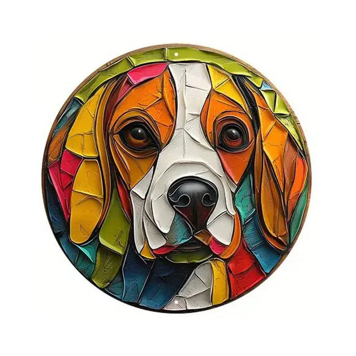 Potdemiel Retro Rundes Metallschild mit Lustigem Hund Motiv in Mehrfarbig für Wanddekoration - Bild 2