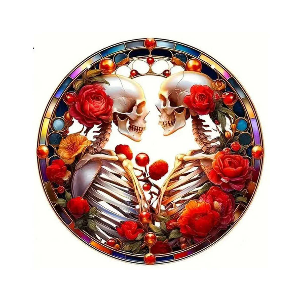 Potdemiel Retro Rundes Metallschild mit Schädel-Motiv in Mehrfarbig für Wanddekoration - Bild 3