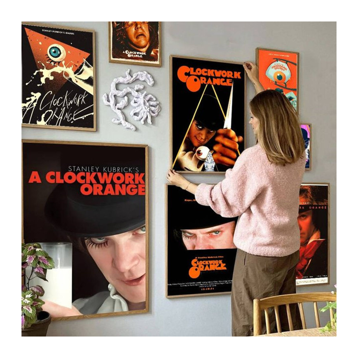 Potdemiel Retro Wandaufkleber Uhrwerk Design in Orange und Mehrfarbig als Vintage Kraftpapier Poster für dein Zimmer oder Café - Bild 1