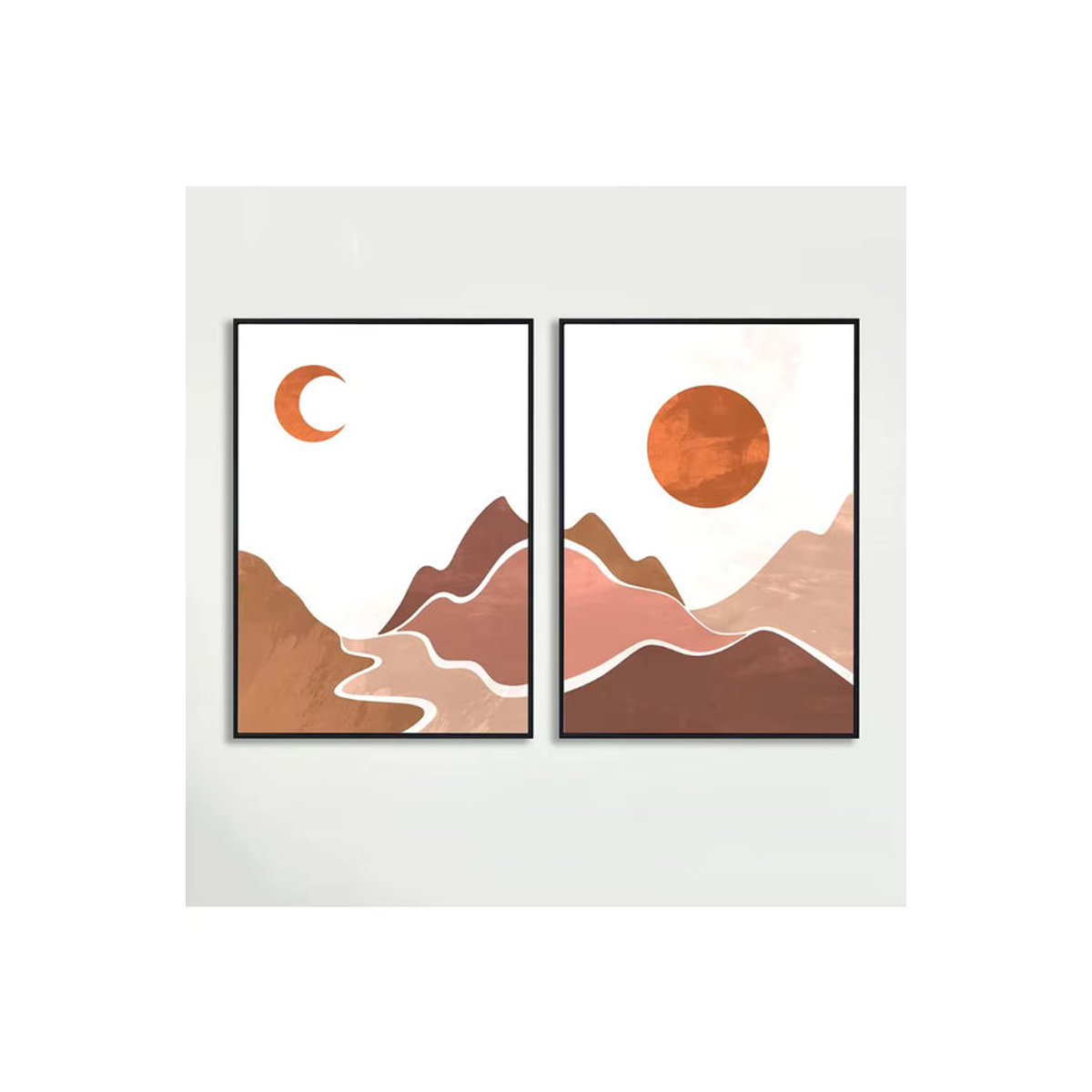 Potdemiel Retro Wandkunst Poster Abstrakt Landschaft mit Berg Fluss Sonne und Mond Rahmenlose Malerei Mehrfarbig - Bild 3