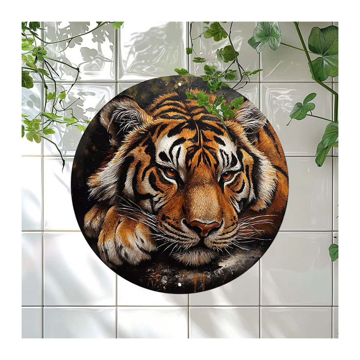 Potdemiel Runde Aluminium-Wandkunst mit Polar-Tiger-Muster, Mehrfarbig, Durchmesser: 20,32 cm - Bild 4
