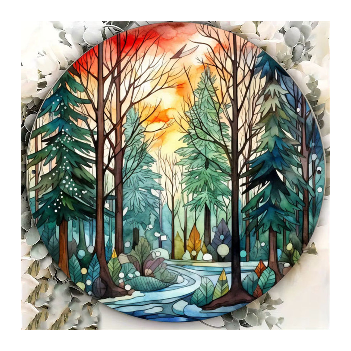 Potdemiel Runde Wanddekoration Waldlandschaft aus Metall in Mehrfarbig, Rustikale Eisenkunst für dein Zuhause - Bild 3