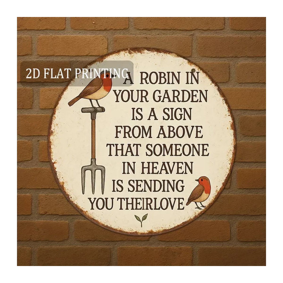 Potdemiel Rundes Aluminium-Metallschild Robin in Your Garden, Weiß, Durchmesser: 20,32 cm - Bild 1